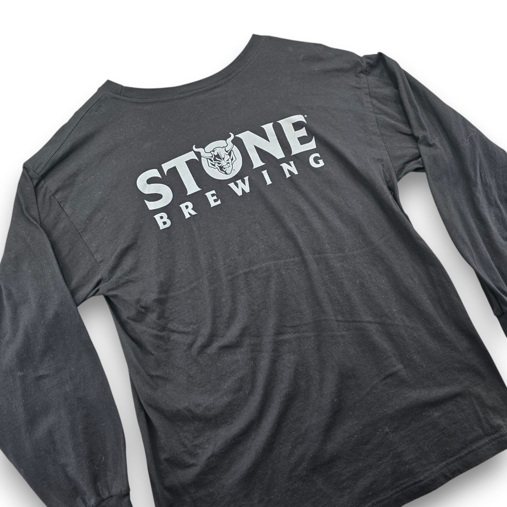 Stone Brewing Long Sleeve T Shirt Mens L Black Cotton Gargoyle Beer Graphic Tee